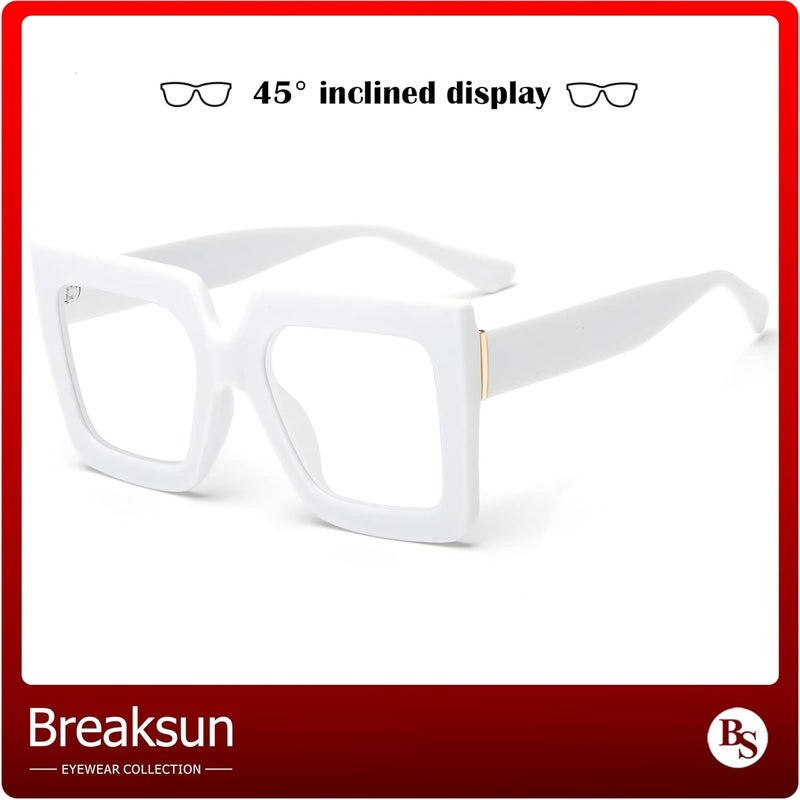Breaksun Oversized Blue Light Glasses for Women Fashion Thick Square Computer Eyewear Non-Prescription Black Glasses (White) - Image 2